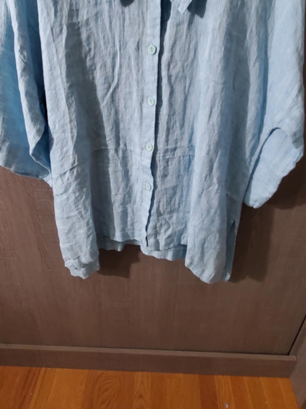 Flax Artful Blouse Linen Aqua Blue Button 3/4 Sleeve Ladgenlook MEDIUM - Picture 5 of 10